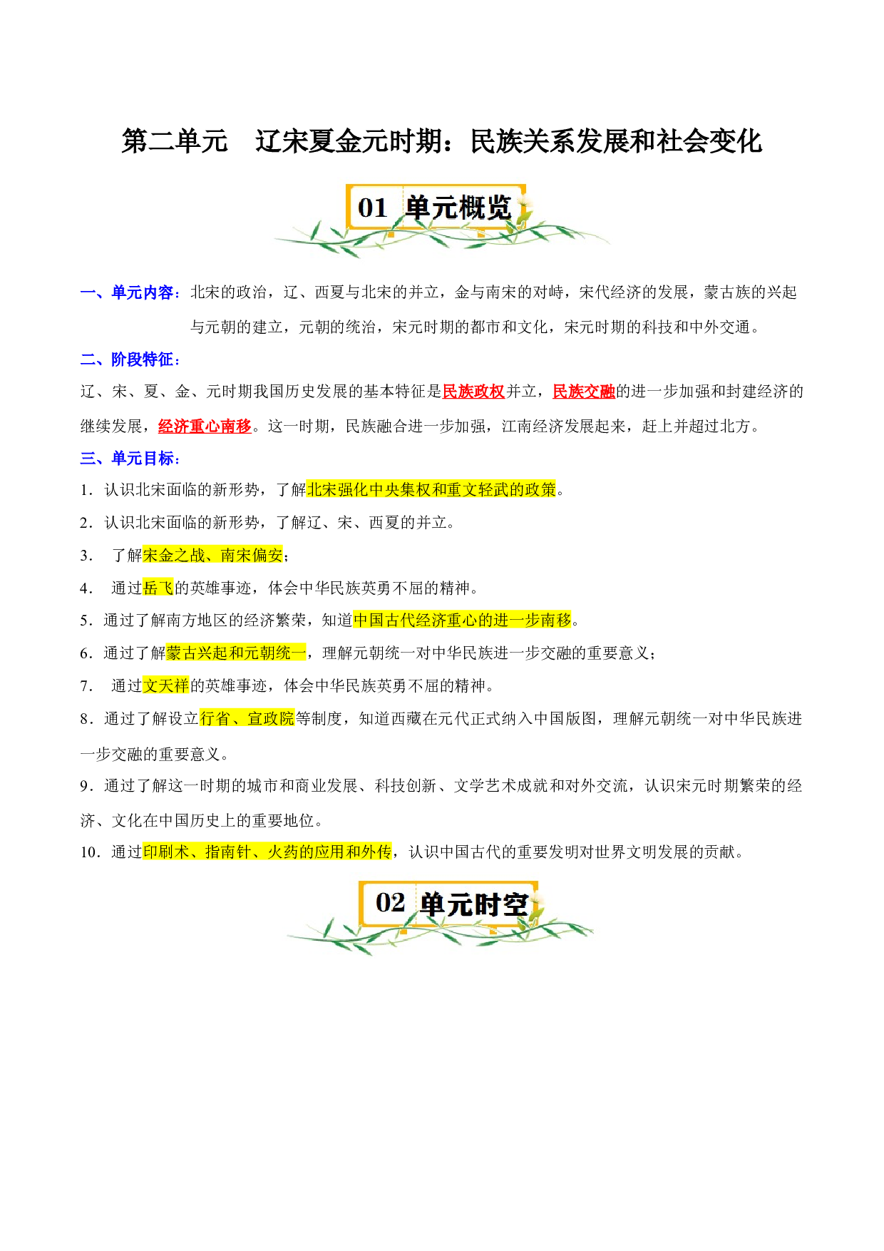 第二单元 辽宋夏金元时期：民族关系发展和社会变化-2023-2024学年七年级历史下册单元（部编版）.docx 第1页