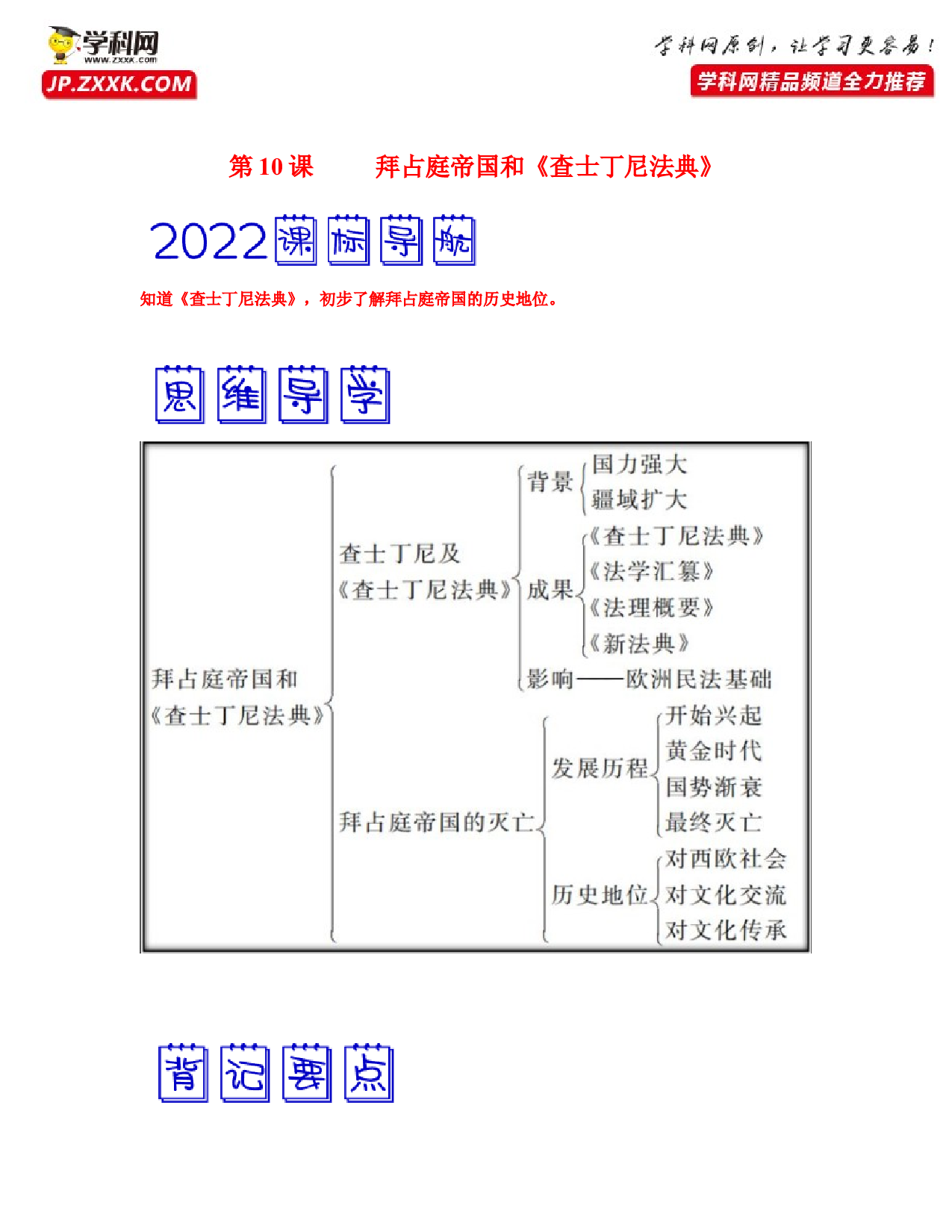 第10课  拜占庭帝国和《查士丁尼法典》（考点背记与素养检测）-2022-2023学年九年级历史新课标（部编版）.docx 第1页