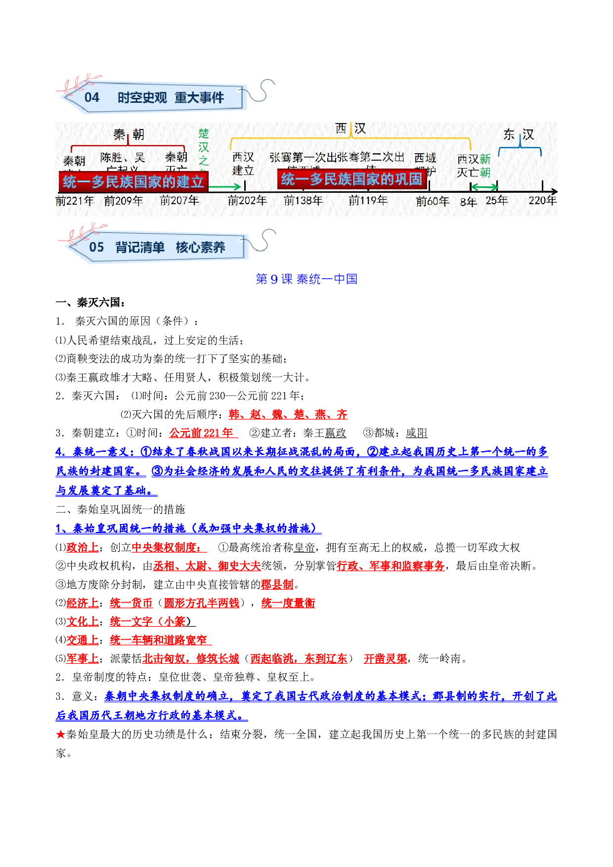 第三单元 秦汉时期：统一多民族国家的建立和巩固【考点清单】-2023-2024学年七年级历史上学期期中考点大串讲（部编版）.docx 第2页