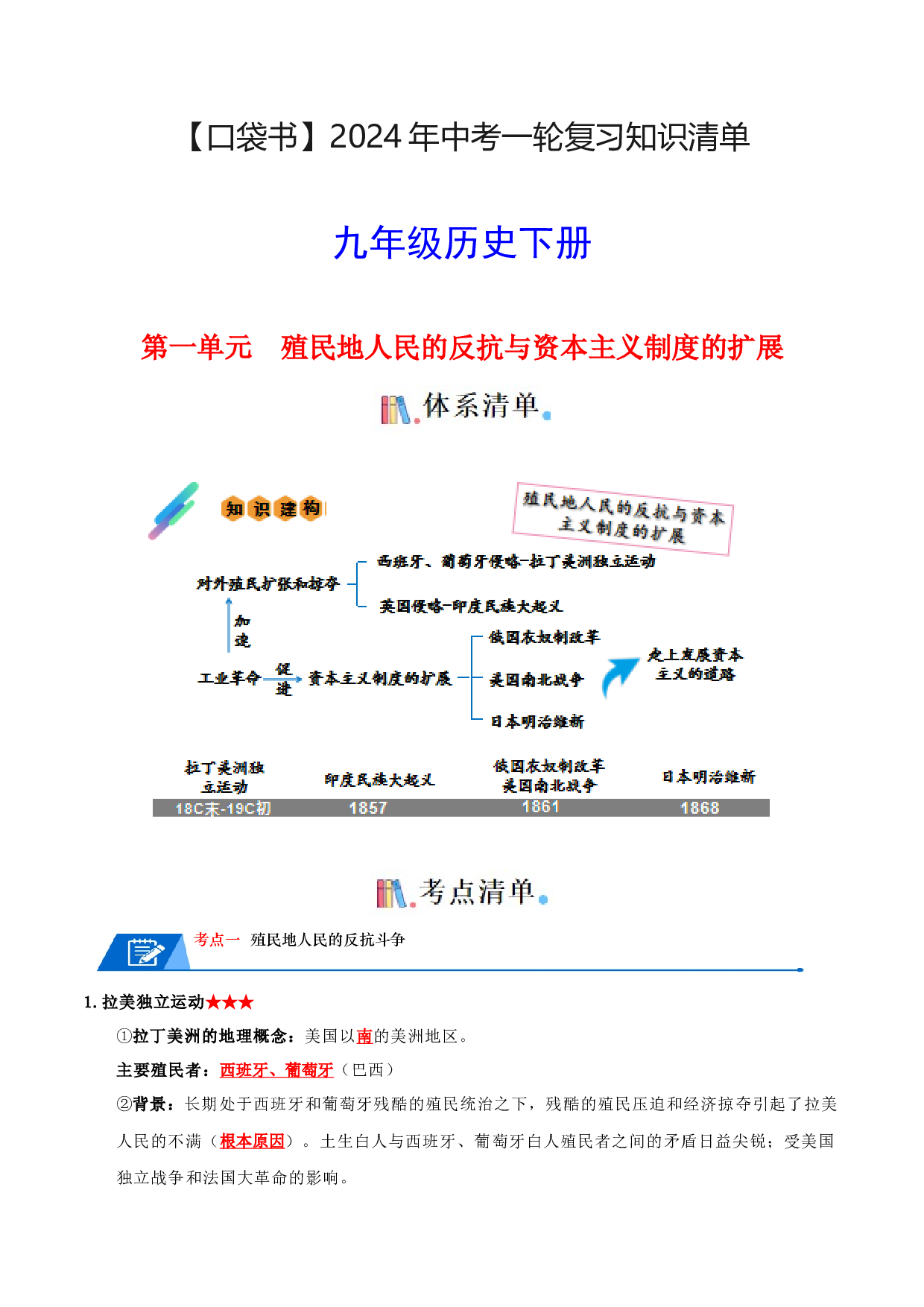 06九下历史知识清单 2024年中考历史一轮复习知识清单.docx 第1页