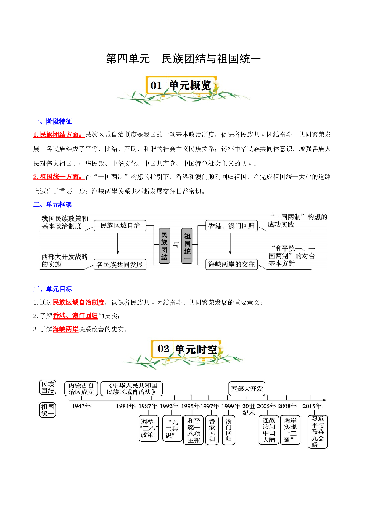（快练题）第四单元  民族团结与祖国统一 - 2023-2024学年八年级历史下册单元（统编版）.docx 第1页