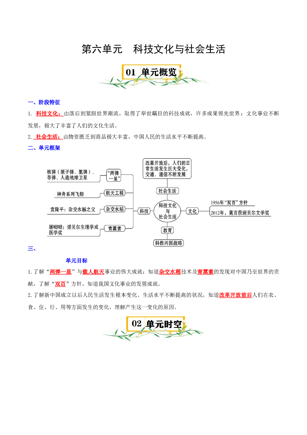 （快练题）第六单元  科技文化与社会生活 - 2023-2024学年八年级历史下册单元（统编版）.docx 第1页