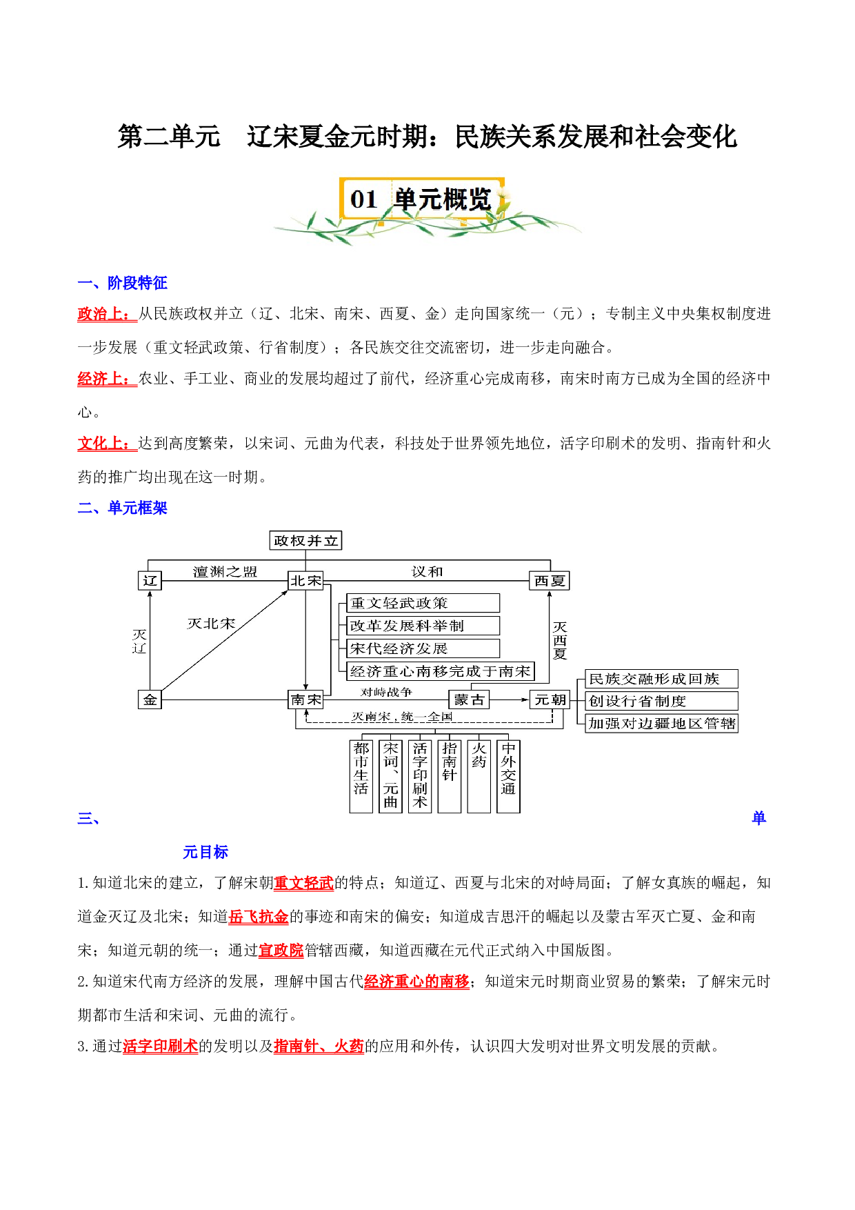 （快练题）第二单元  辽宋夏金元时期：民族关系发展和社会变化 - 2023-2024学年七年级历史与社会下册单元（部编版）.docx 第1页