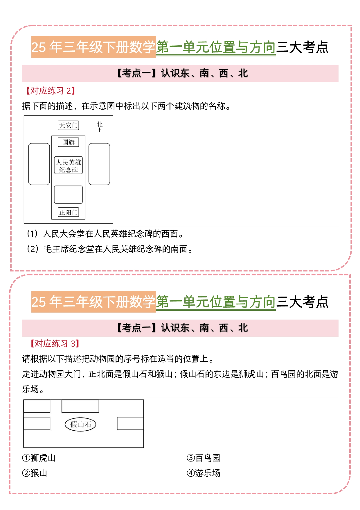 1_三年级（下）数学《位置与方向》三大考点小纸条(1).pdf 第2页