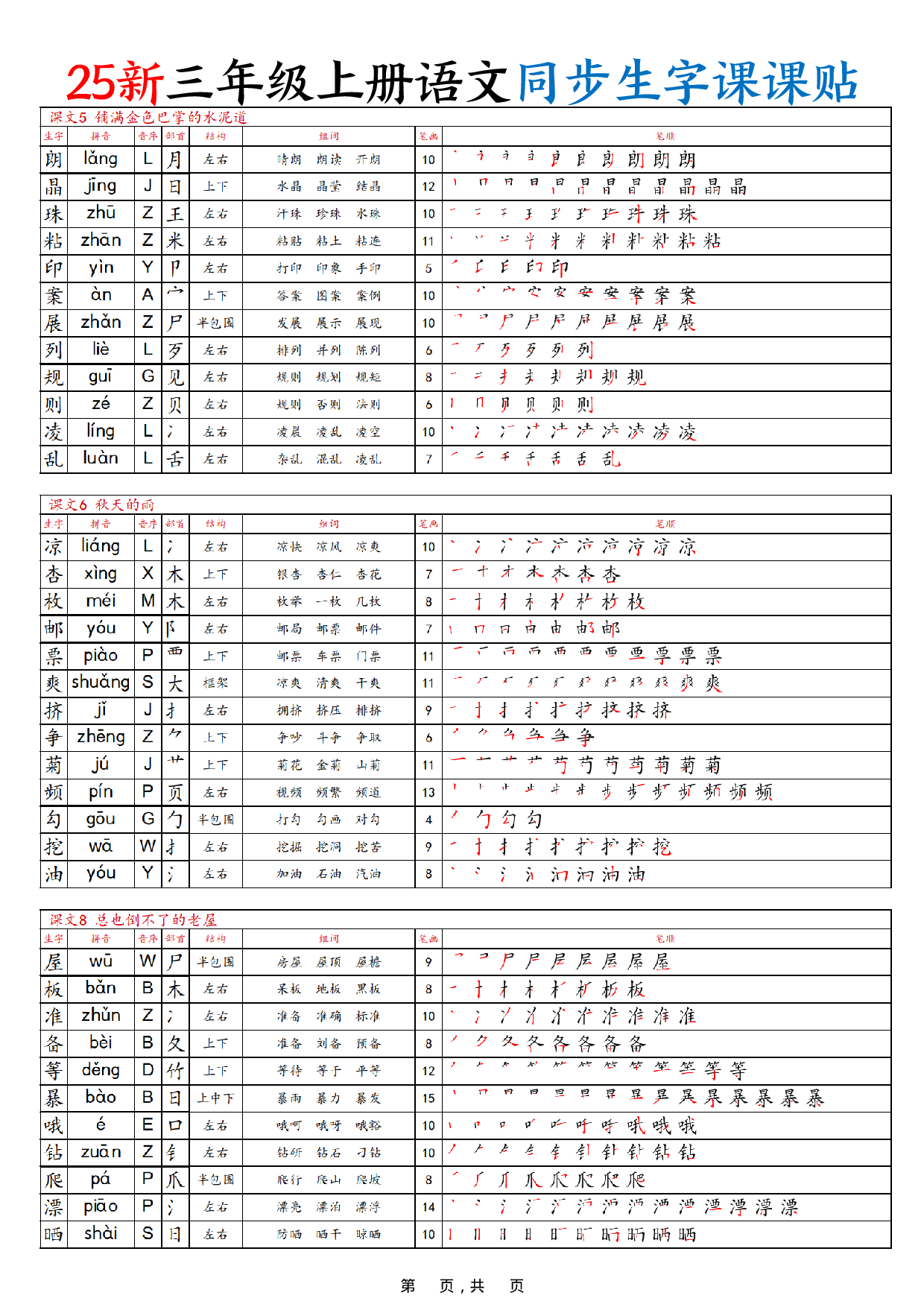 【25新三上语文同步生字课课贴（8页）.pdf 第2页