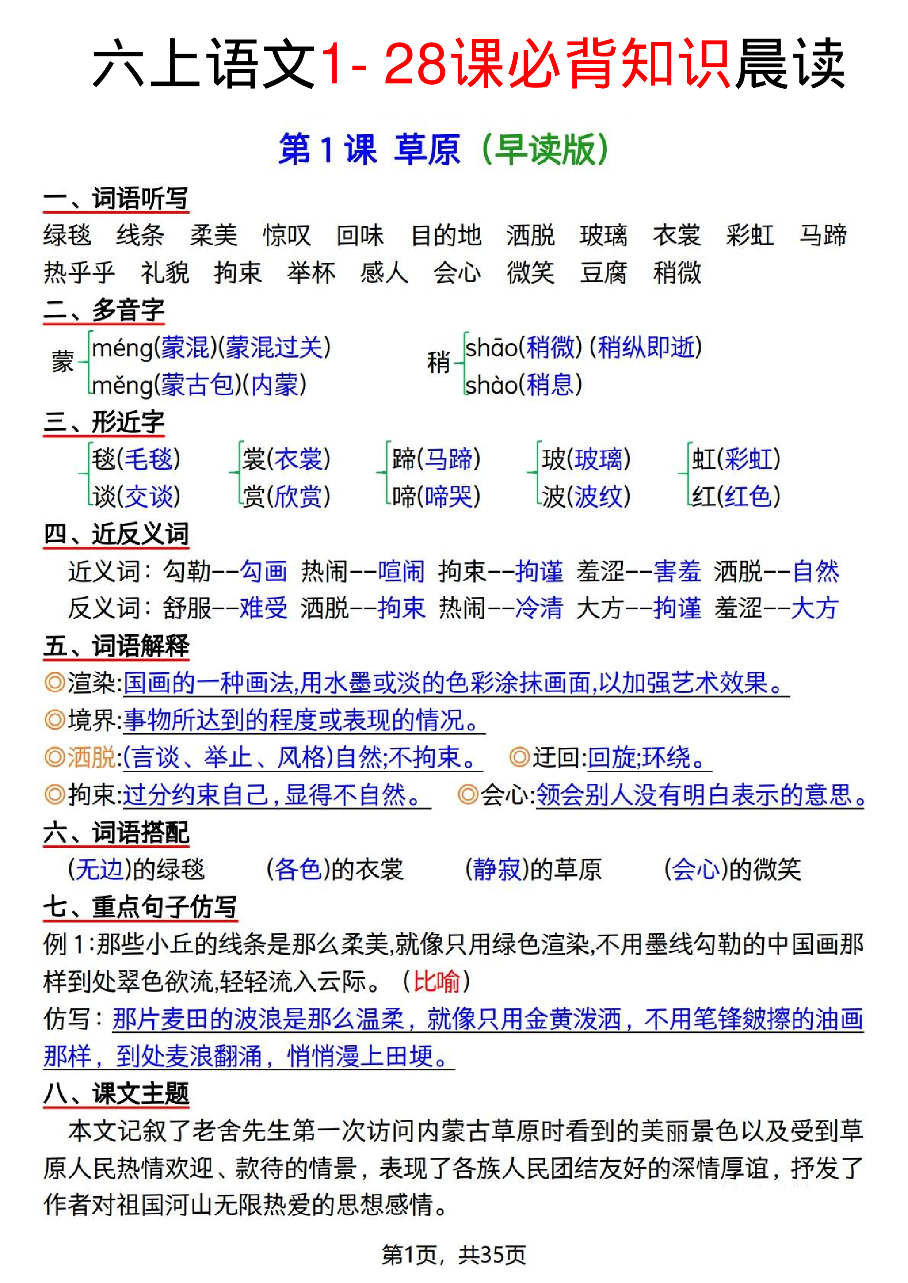 六上语文1-28课必背知识晨读（35页）.pdf 第1页