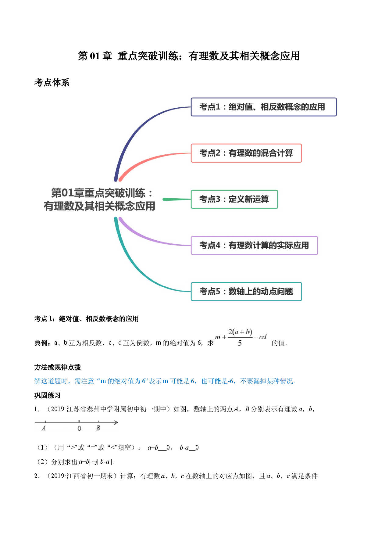 数学七年级上册单元试卷第01章 重点突破训练：有理数及其相关概念应用（原卷版）（人教版）.docx 第1页