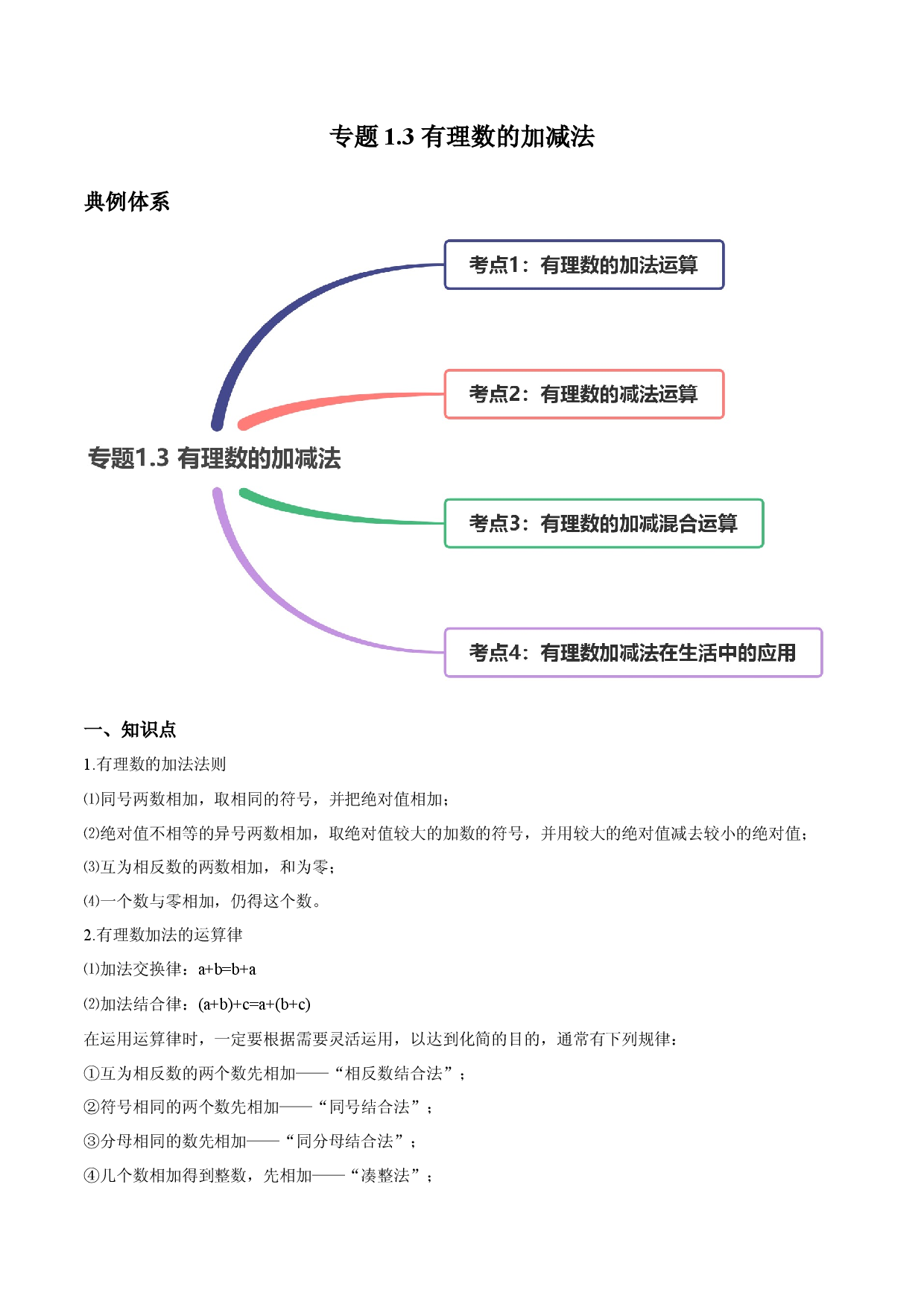 1.3 有理数的加减法讲练（解析版）人教数学七年级上册课时同步练习.docx 第1页