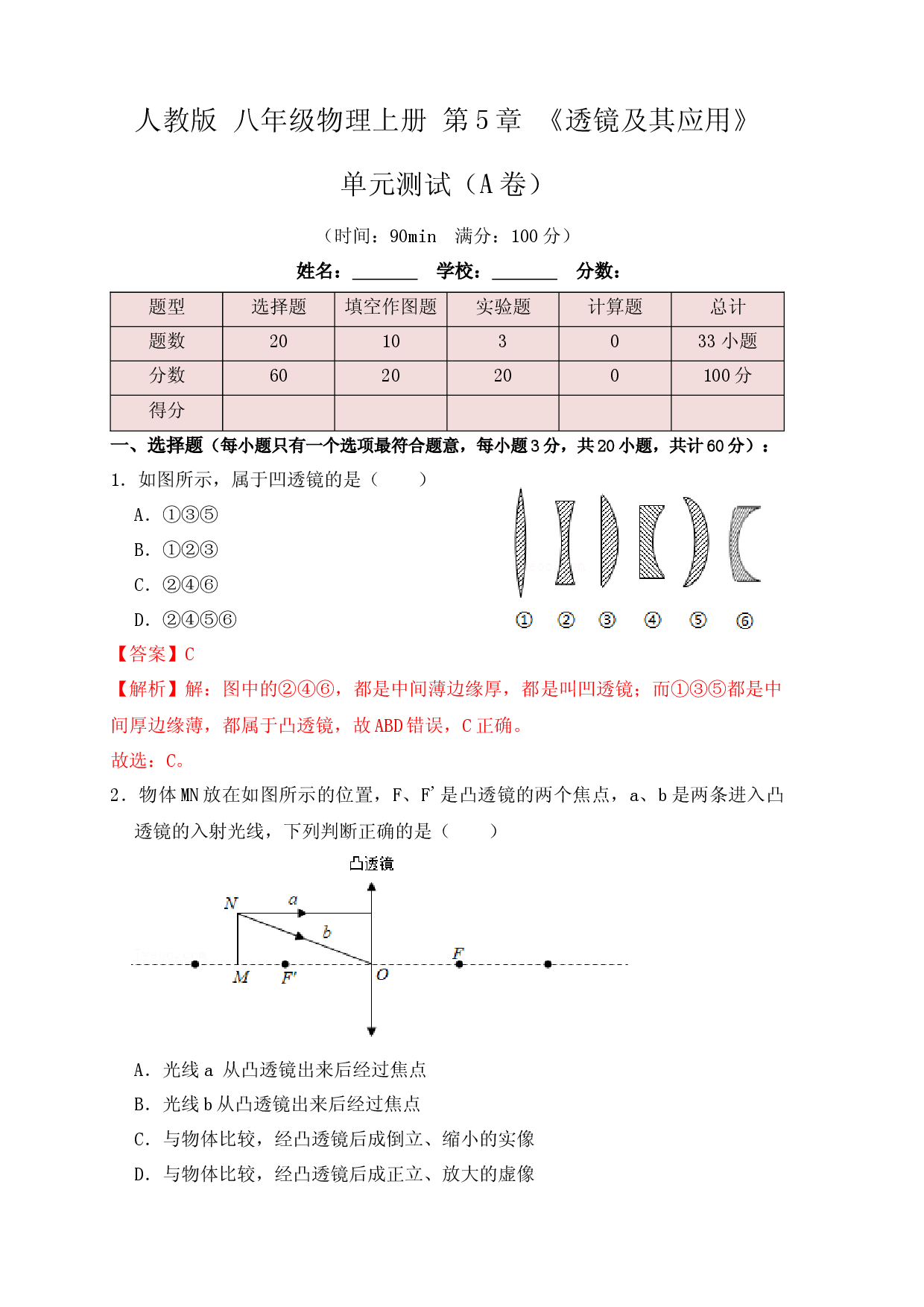 第5章《透镜及其应用》单元测试练习（A卷）(解析版).docx 第1页