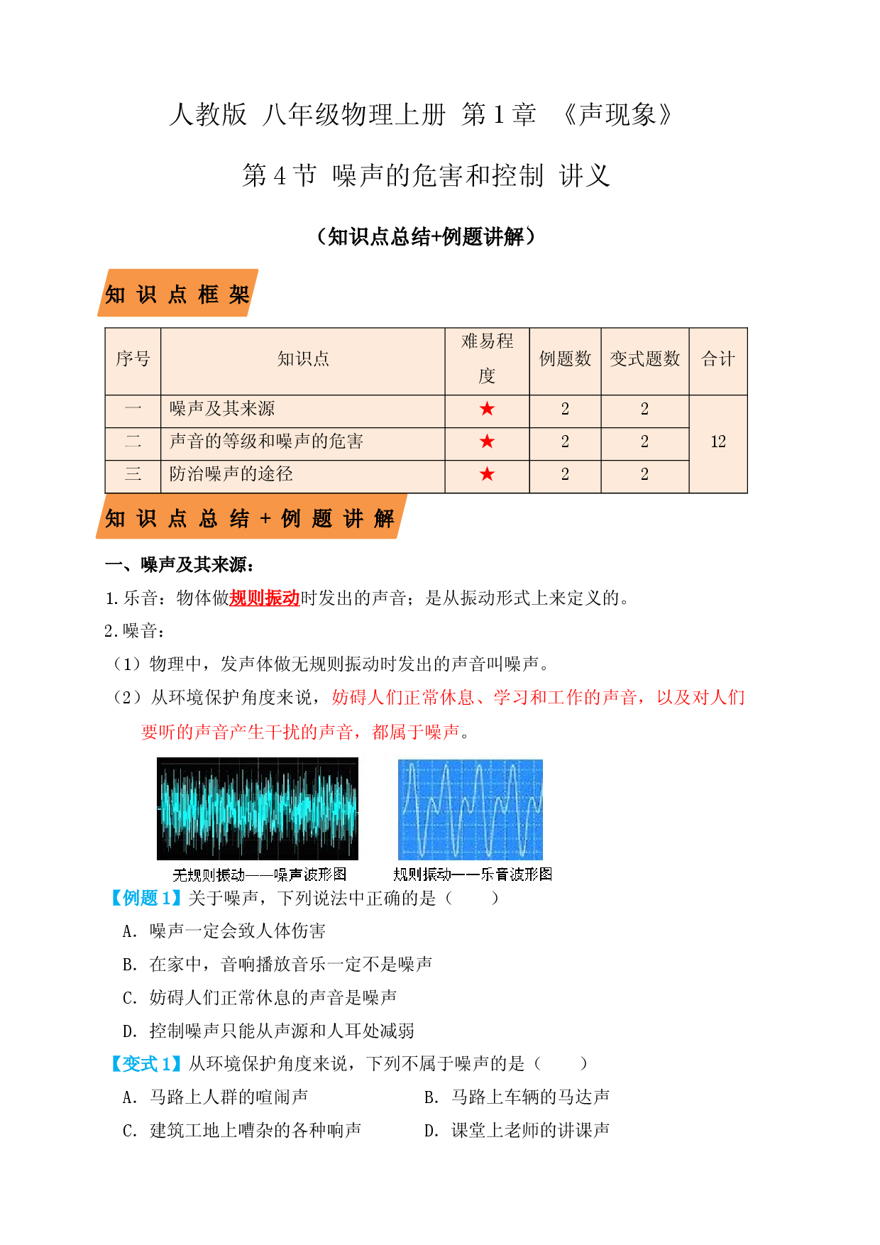 2.4噪声的危害和控制（知识点+例题）（原卷版）.docx 第1页