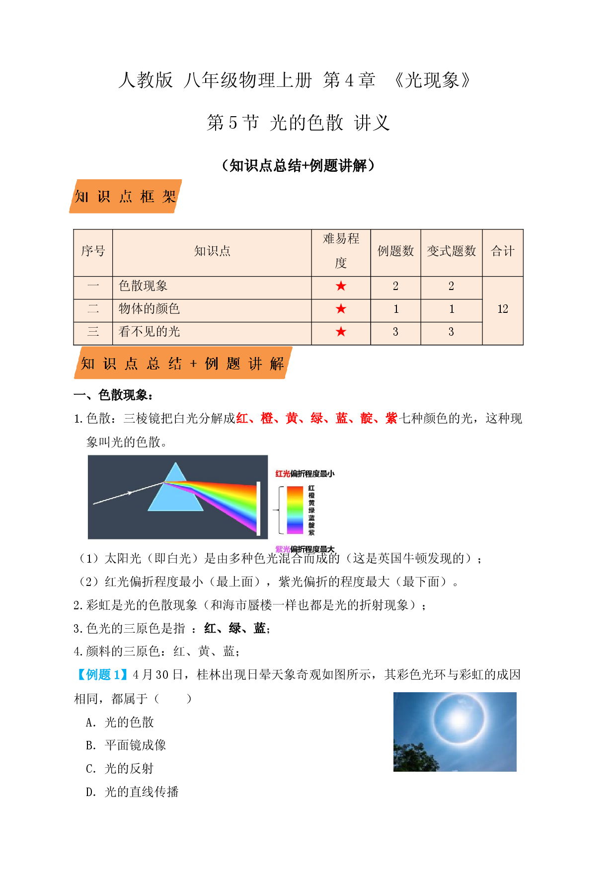 4.5光的色散（知识点+例题）（原卷版）.docx 第1页