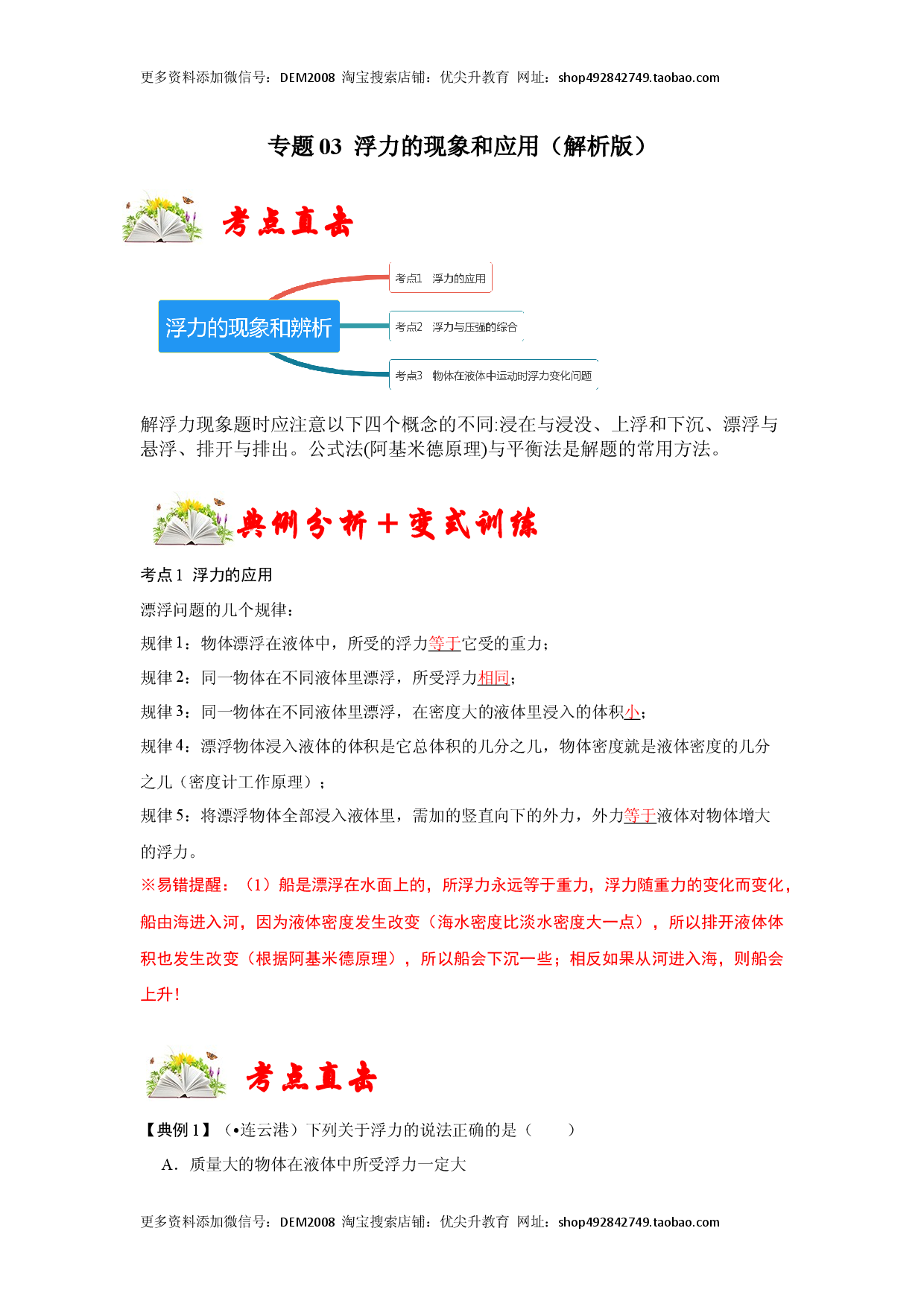 专题03  浮力的现象和应用（解析版）.docx 第1页