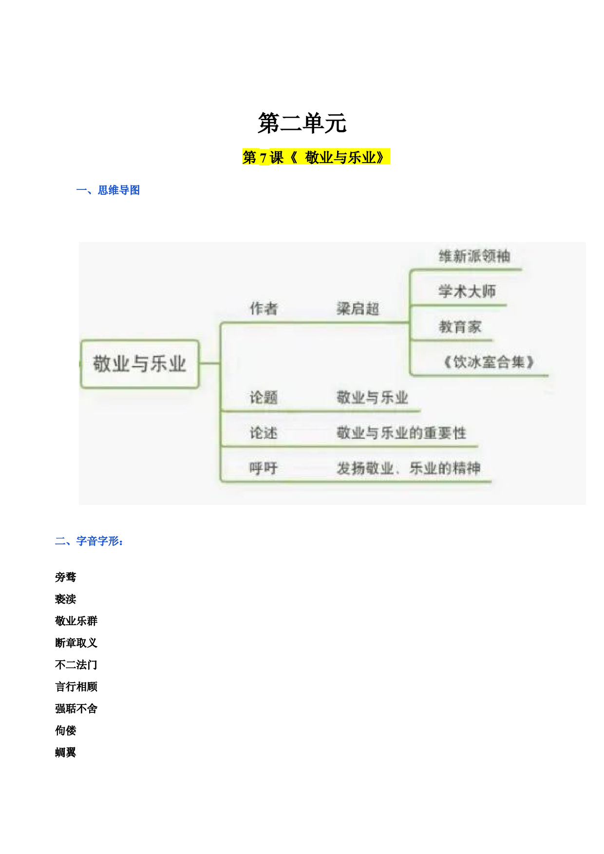 第二单元 九年级语文上册同步必备单元知识清单（部编版）（原卷版）.docx 第1页