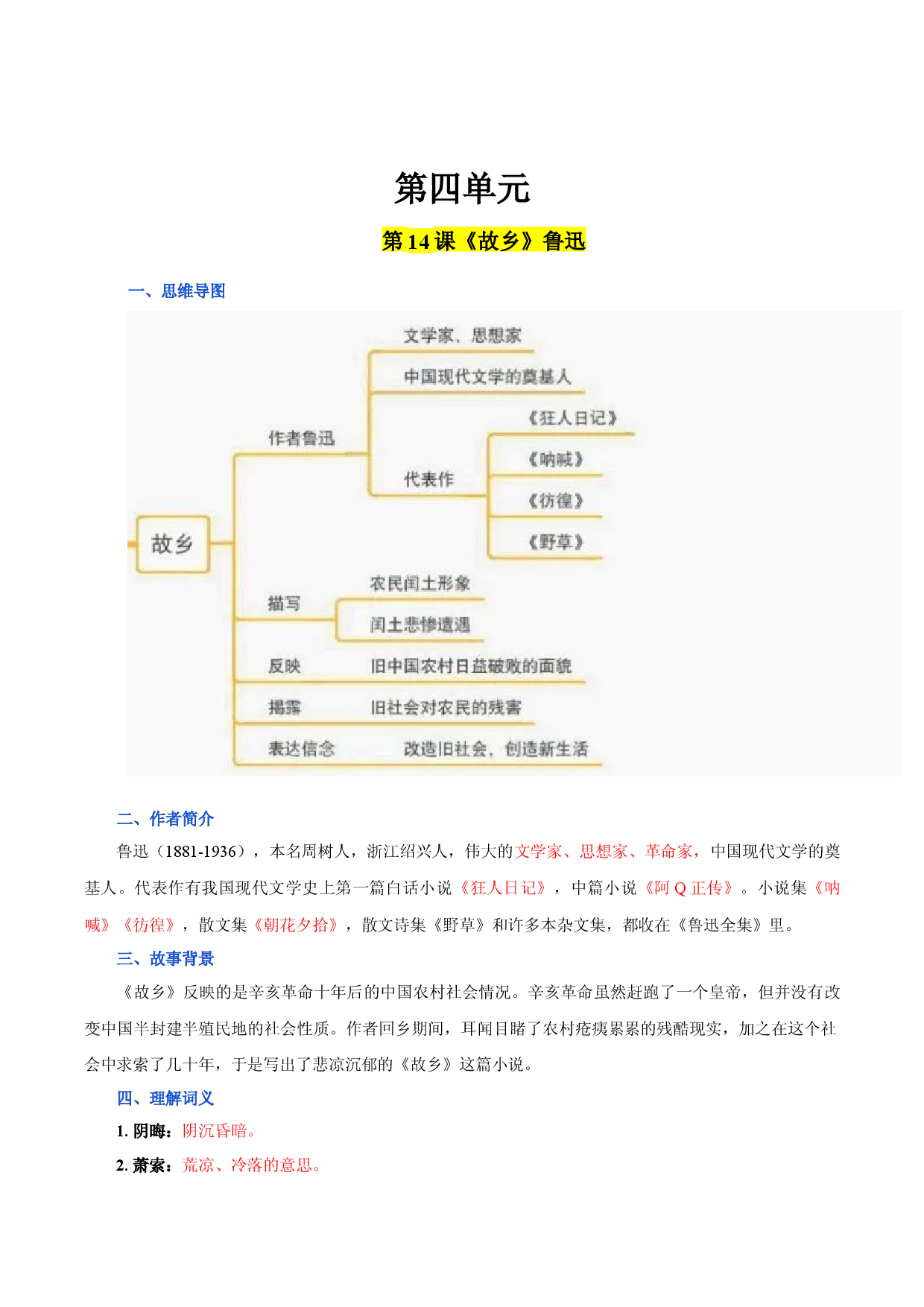第四单元 九年级语文上册同步必备单元知识清单（部编版） （解析版）.docx 第1页