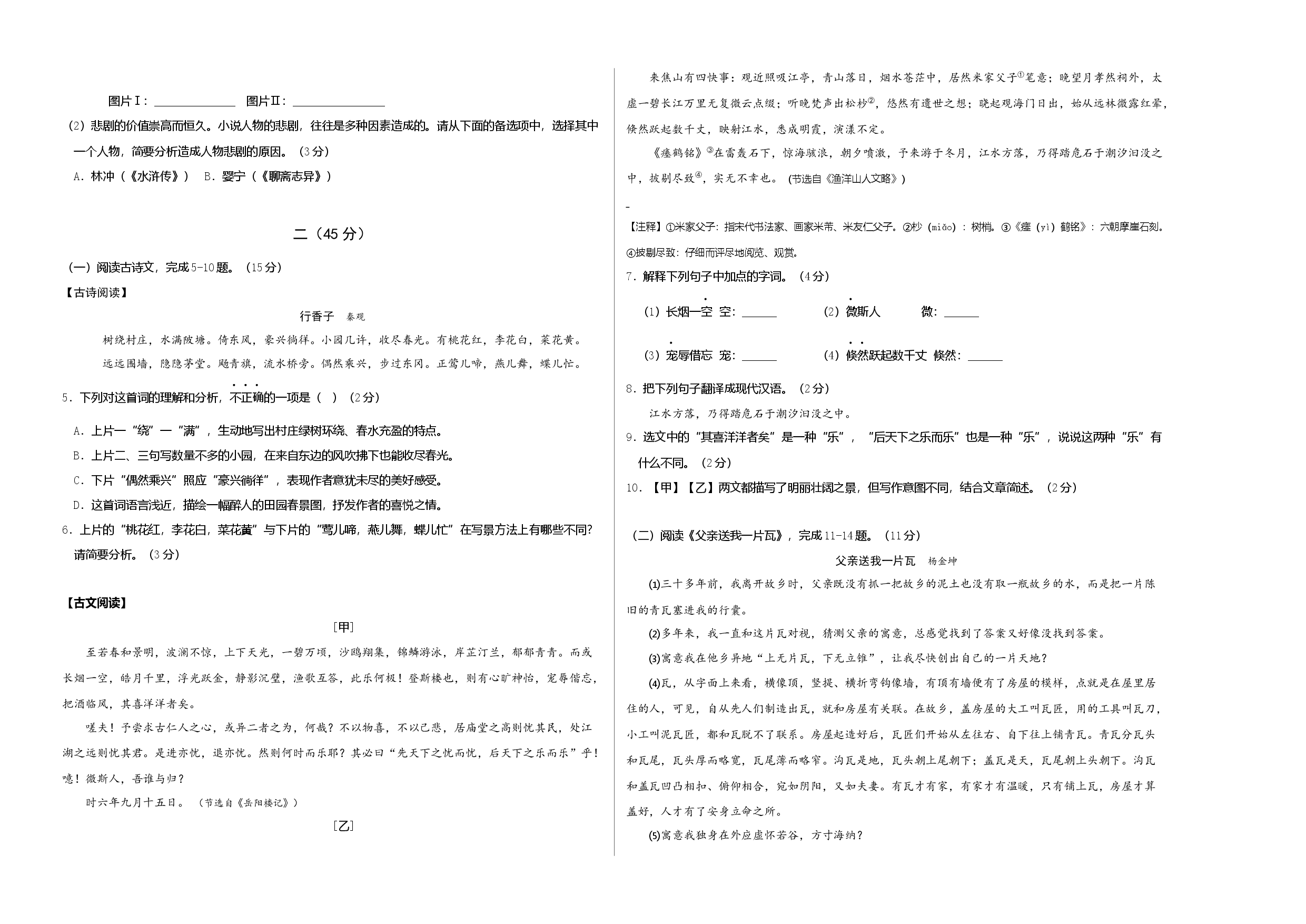提升卷：九年级语文上册期末卷（南京专用）（考试版）.docx 第2页