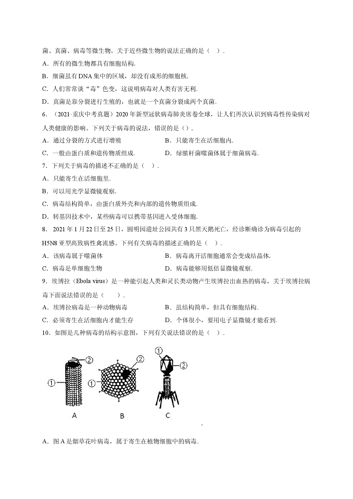 第五单元 （第五章）病毒（选拔卷）-（人教版原卷版）.doc 第2页