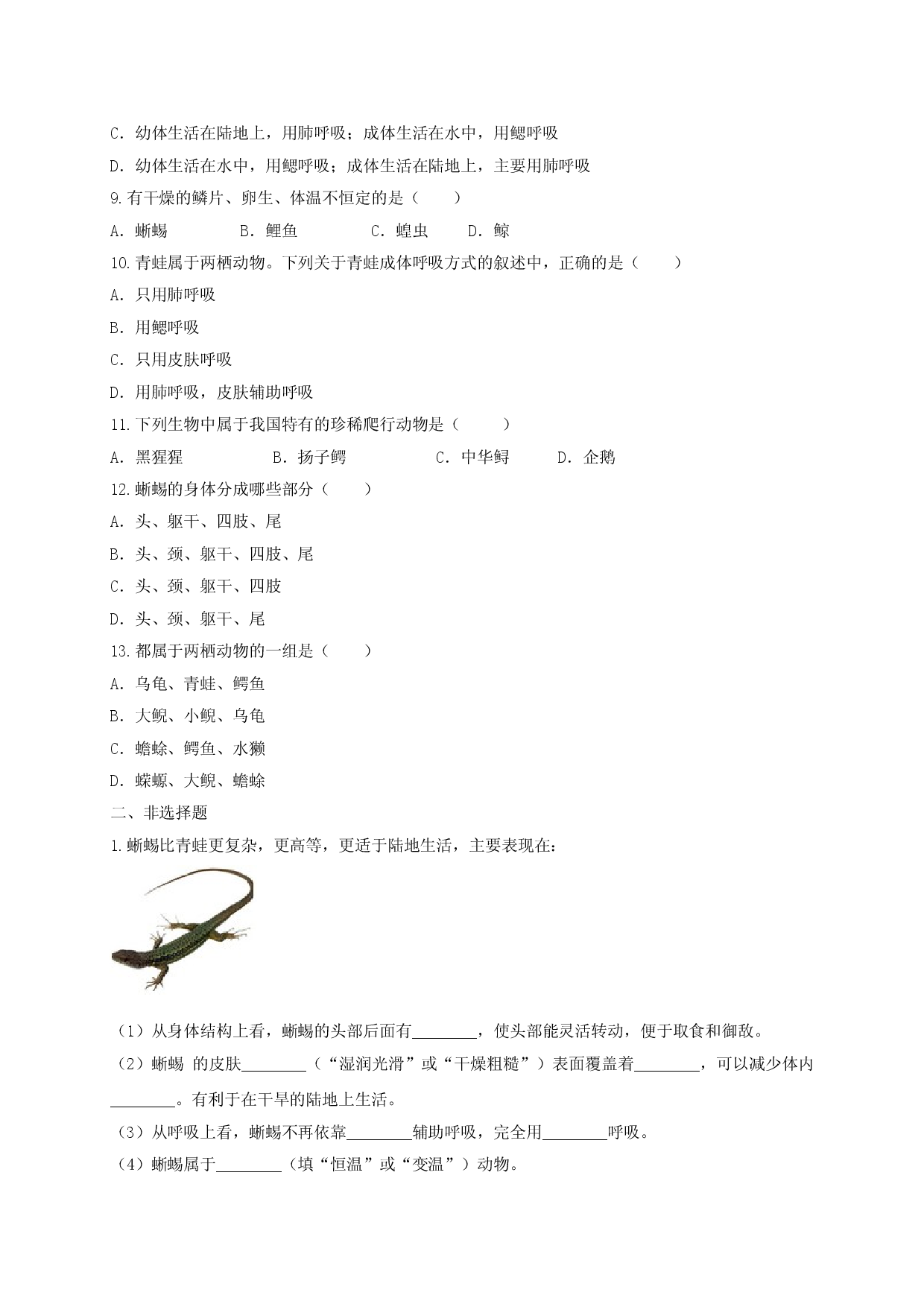 5.1.5 两栖动物和爬行动（备作业）-（人教版原卷版）.doc 第2页