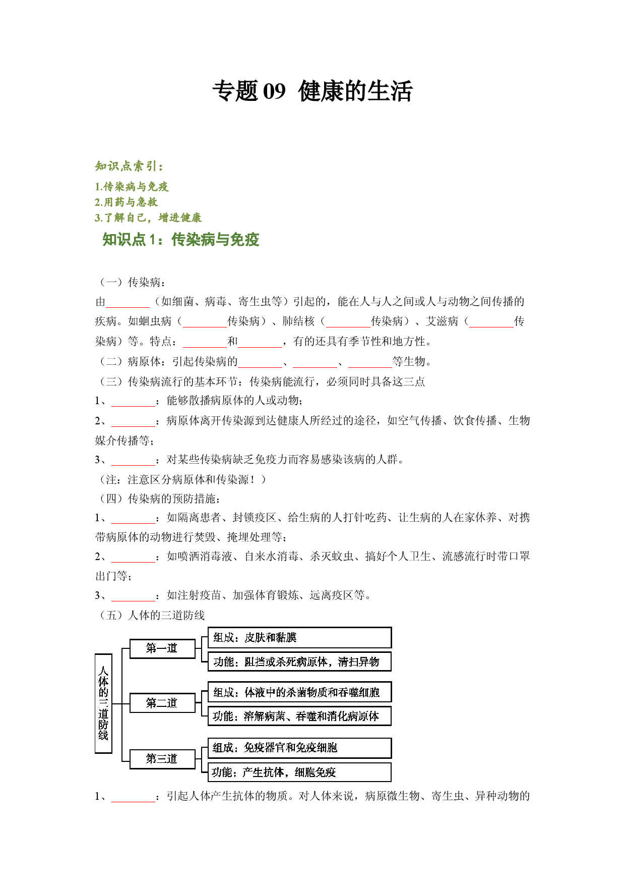 专题09 健康的生活（原卷版）-2021-2022学年八年级上学期期末复习之重难点突破（人教版）.doc 第1页