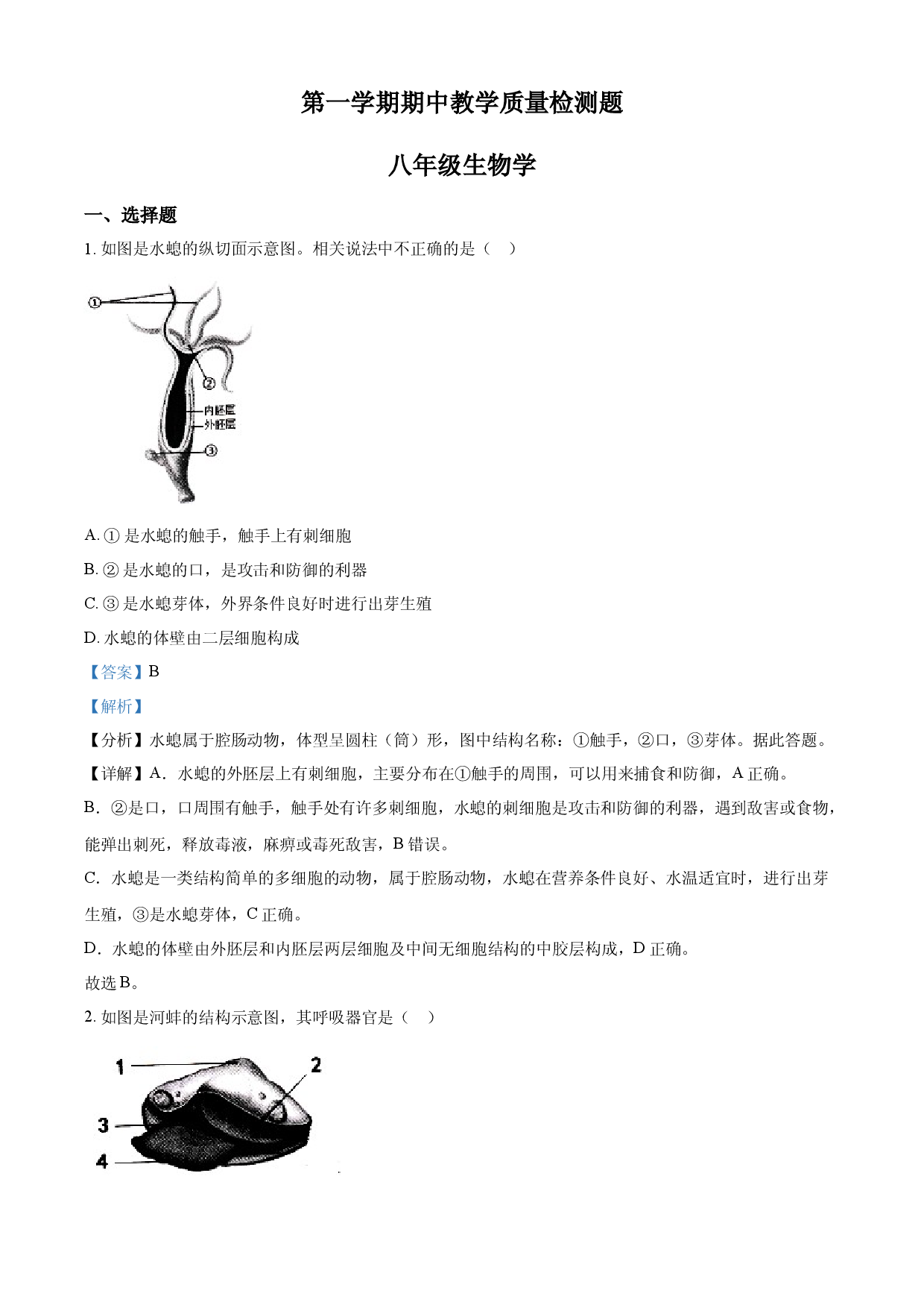 八年级上学期期中生物试题05（解析版）.docx 第1页