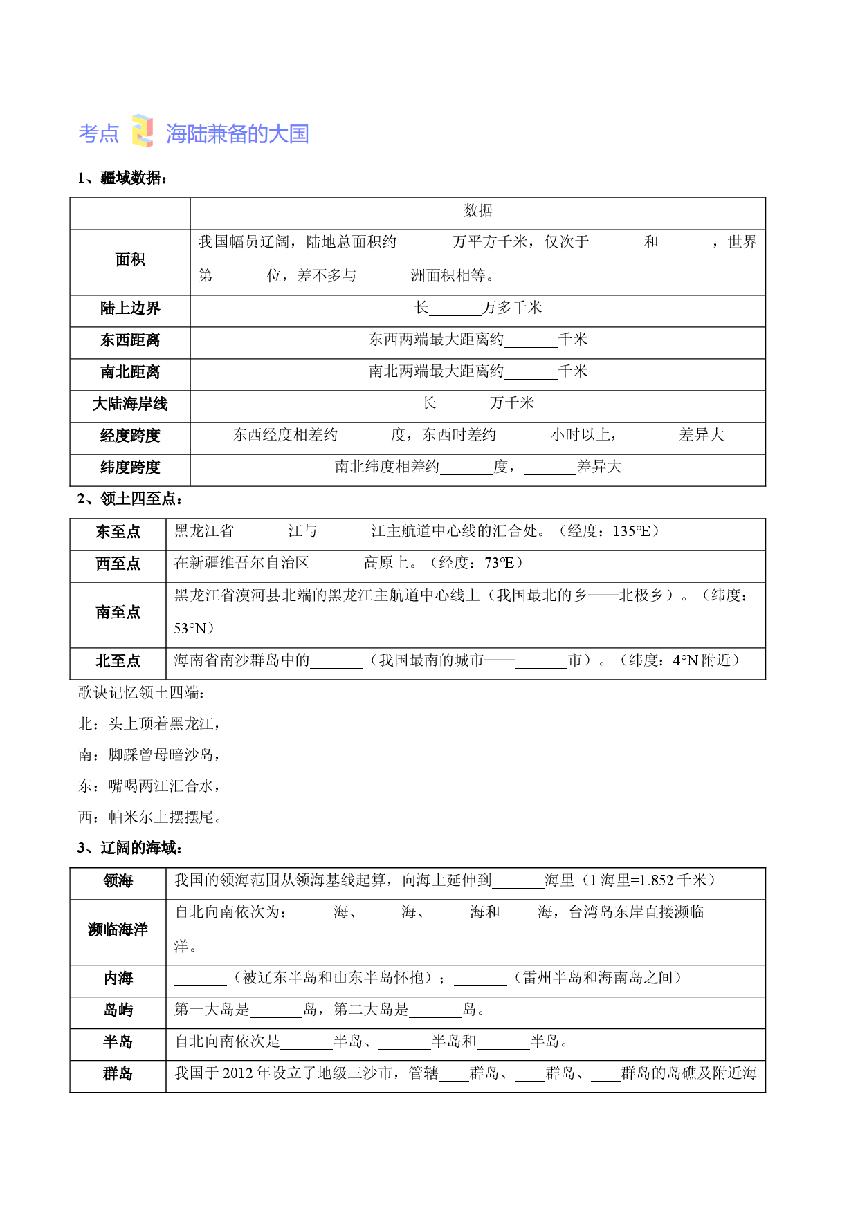 第一章  从世界看中国（考点梳理卷）  【难度分层】2022-2023学年八年级地理上册（人教版原卷版）.docx 第2页