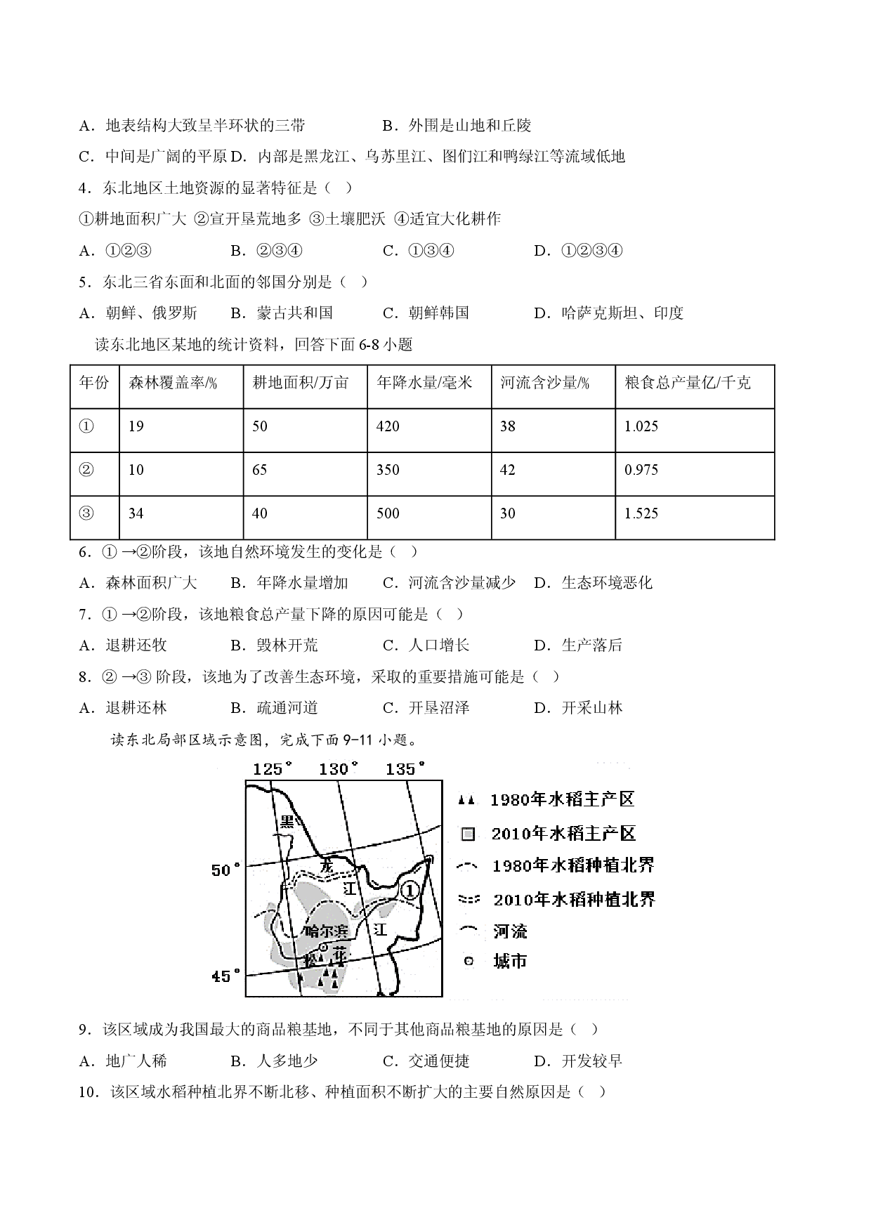 专题03 &ldquo;白山黑水&rdquo;&mdash;&mdash;东北三省 （专项训练人教版原卷版）.doc 第2页