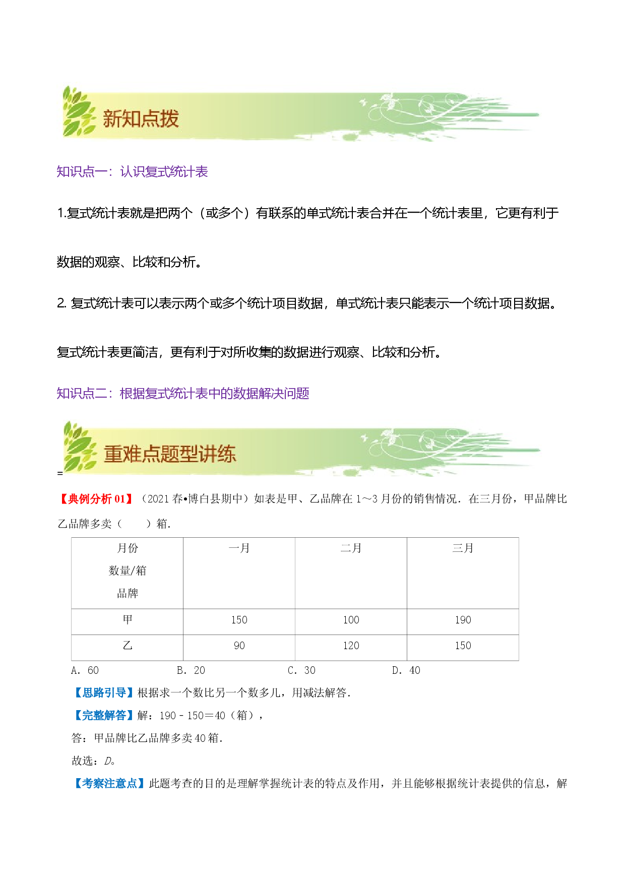 第三单元《复式统计表》章节复习巩固&mdash;2021-2022学年数学三年级下册重难点讲义精讲精练（原卷）人教版.docx 第2页