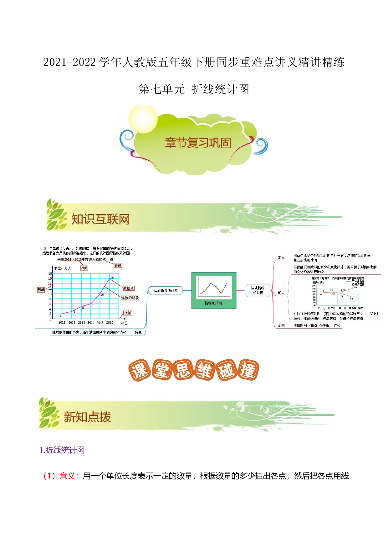 第七单元《折线统计图》章节复习巩固&mdash;2021-2022学年数学五年级下册重难点讲义精讲精练（解析）人教版.docx 第1页