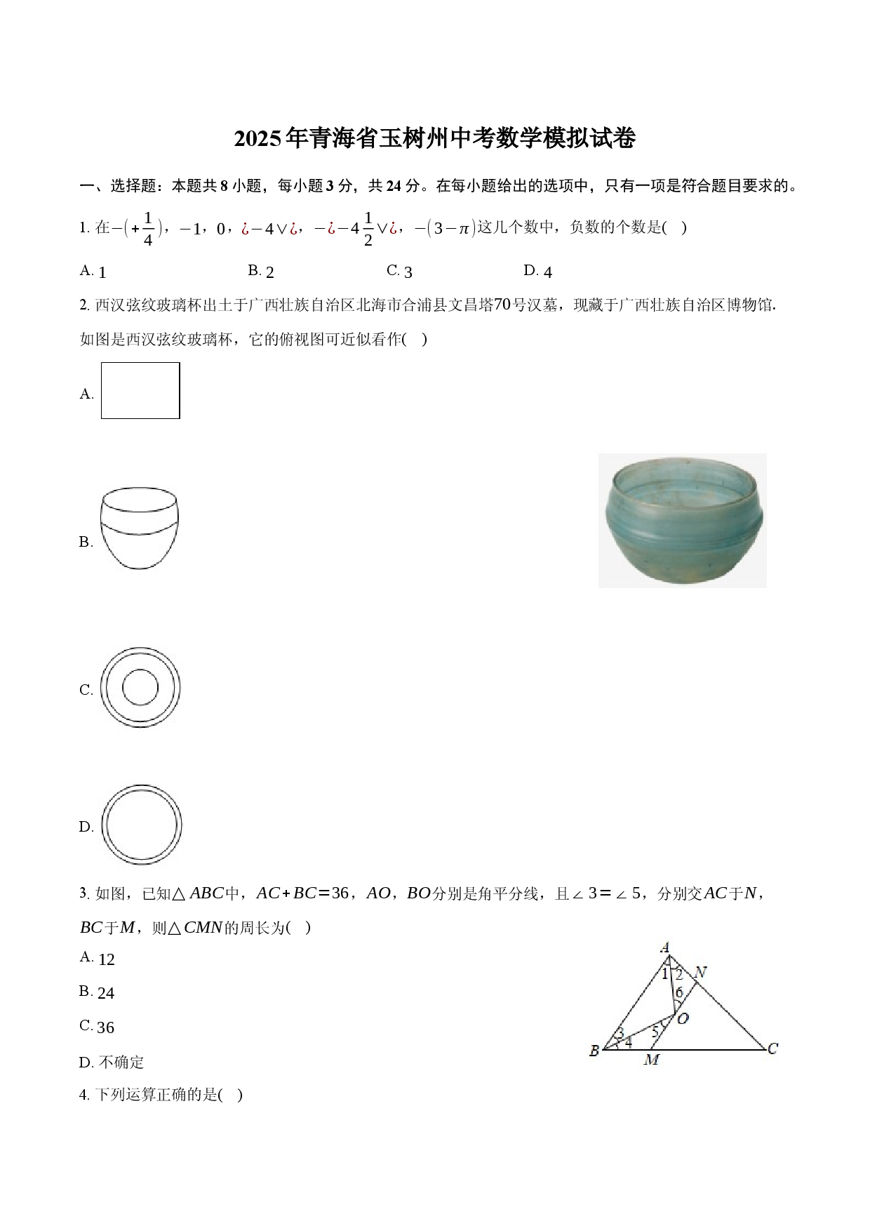 2025年青海玉树州中考数学模拟试卷.docx 第1页