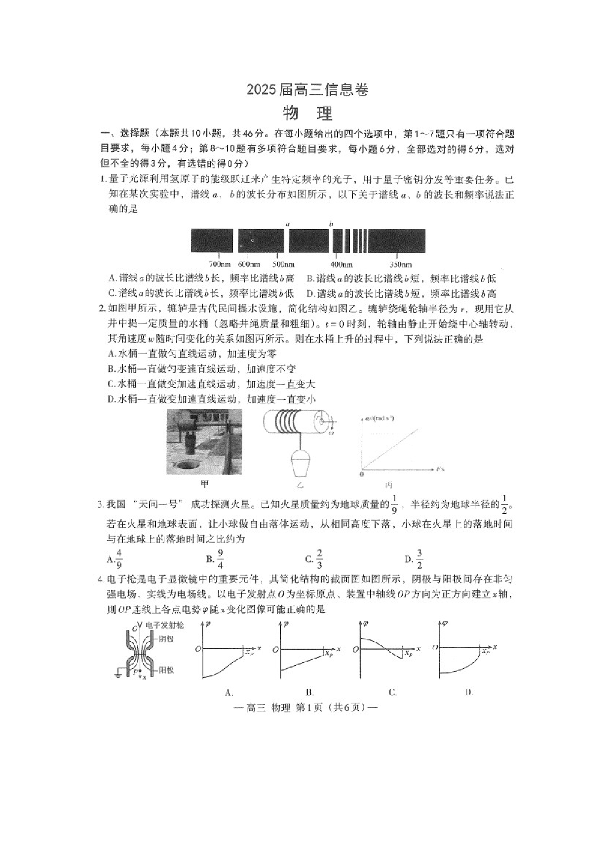 物理试卷2025届江西南昌市高三下学期模拟考试（信息卷）试题（图片版）.docx 第1页
