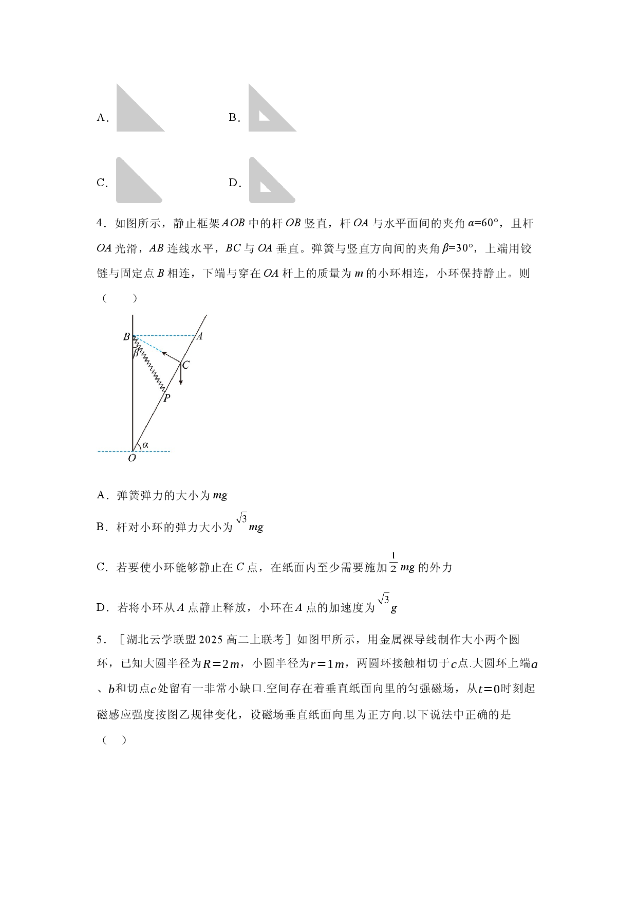 物理试卷2025届湖北普通高中学业水平选择性考试模拟试卷（一）(含参考解析).docx 第2页