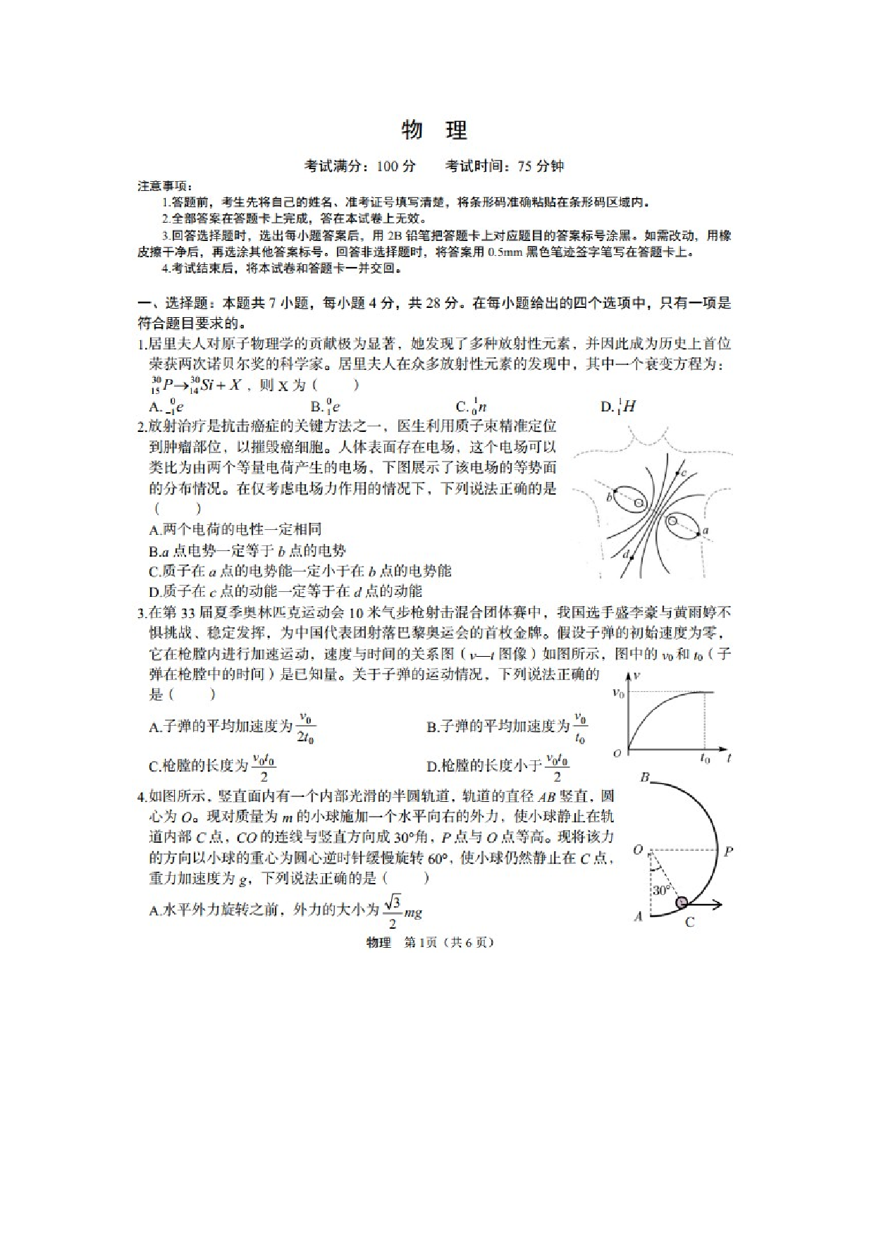 物理试卷2025届陕西某市高三下学期仿真模拟试卷（图片版）.docx 第1页