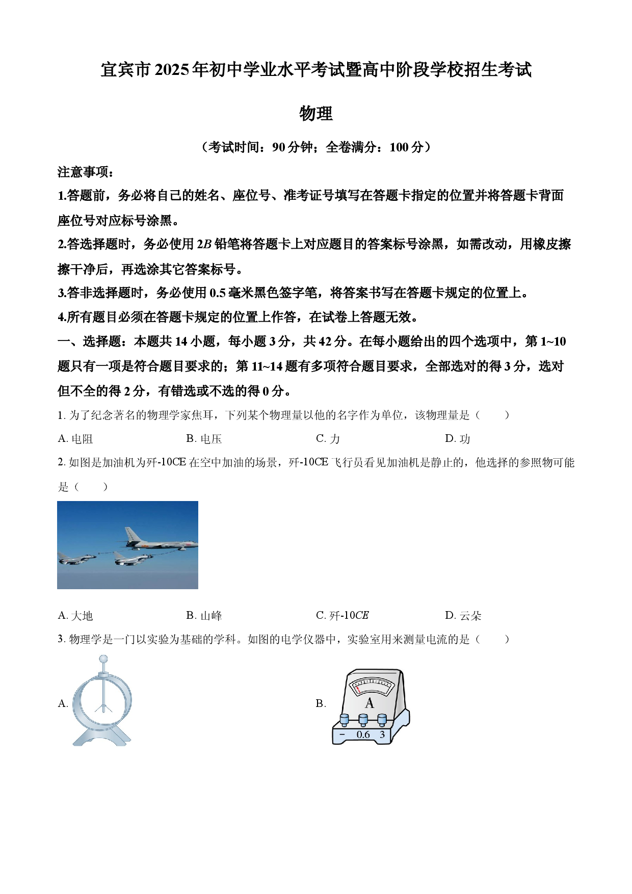 2025年四川省宜宾市中考物理试题.docx 第1页