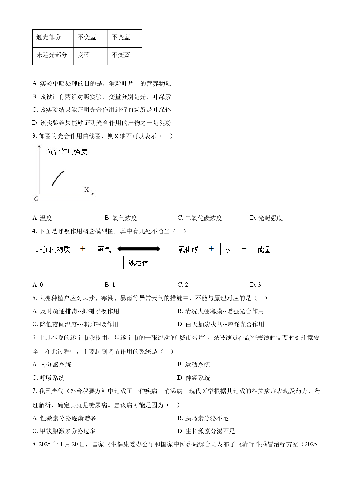 2025年四川省遂宁市中考生物真题.docx 第2页